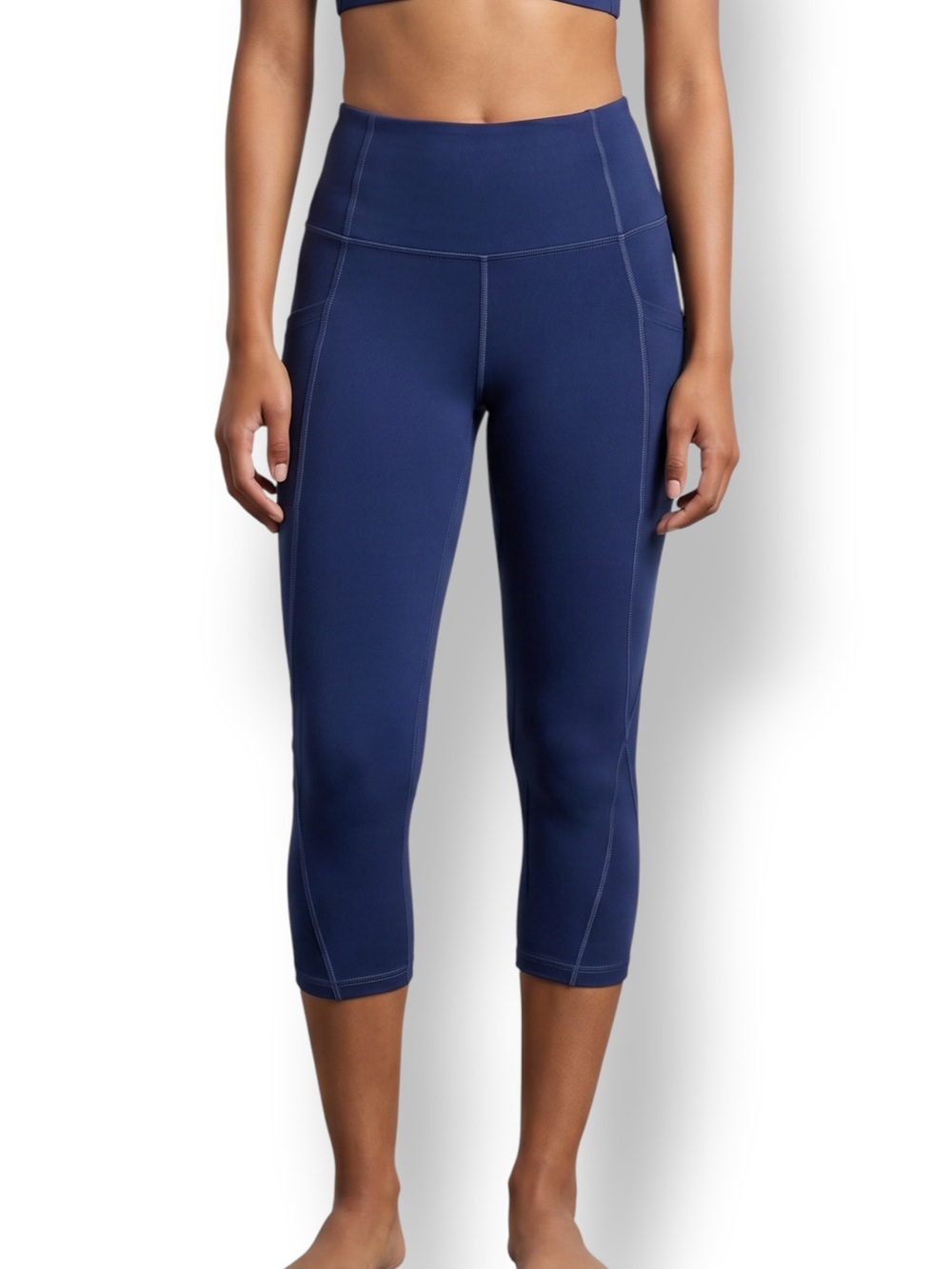 4/$20 Heathyoga Navy Blue High Rise Cropped Yoga Leggings Pockets Medium